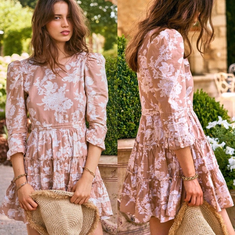 LOVESHACKFANCY Lienzo Floral-Print Short Cotton Dress (104)